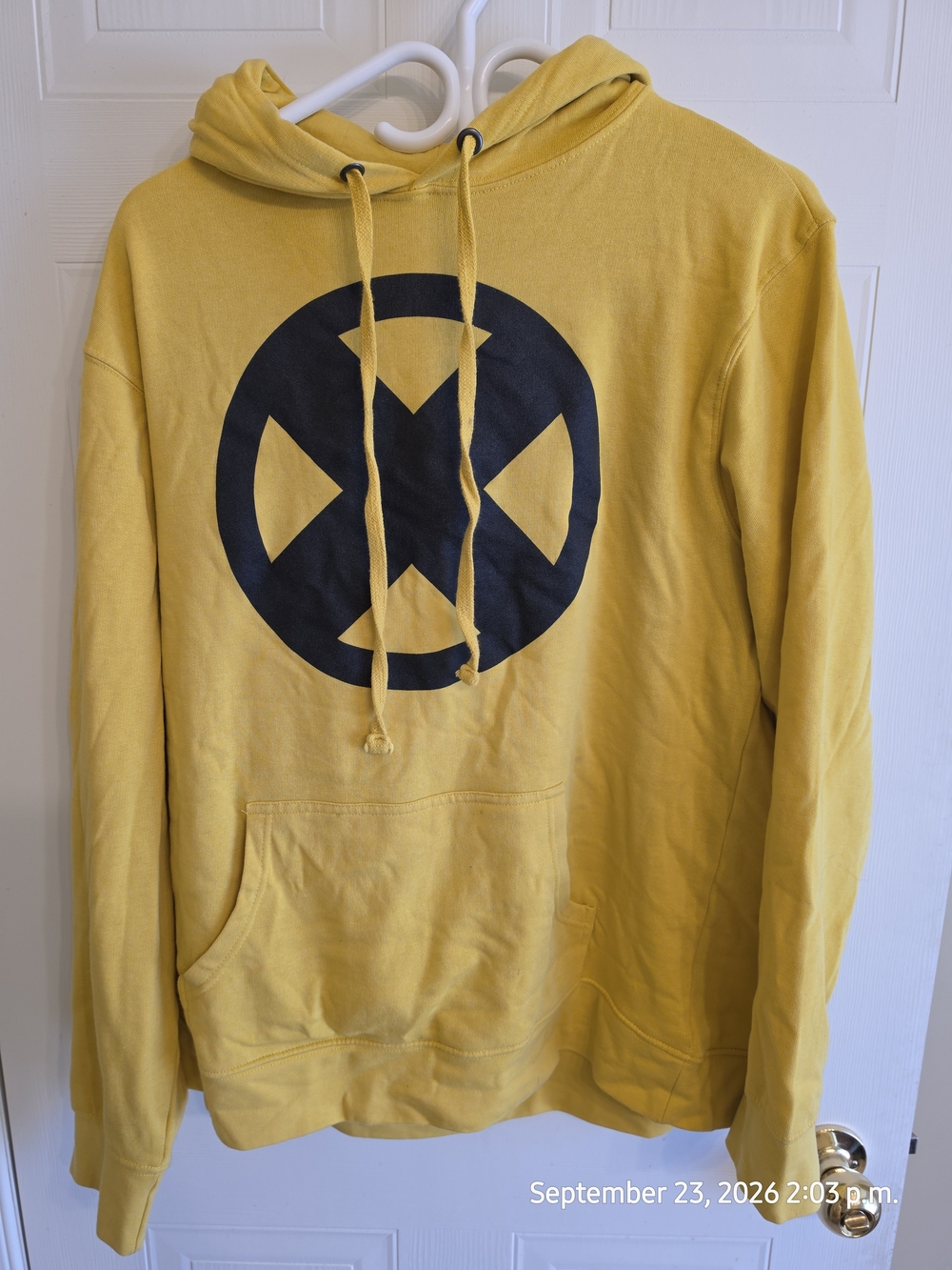 X-Men Marvel Yellow Pullover Hoodie with Black X Wolverine Graphic